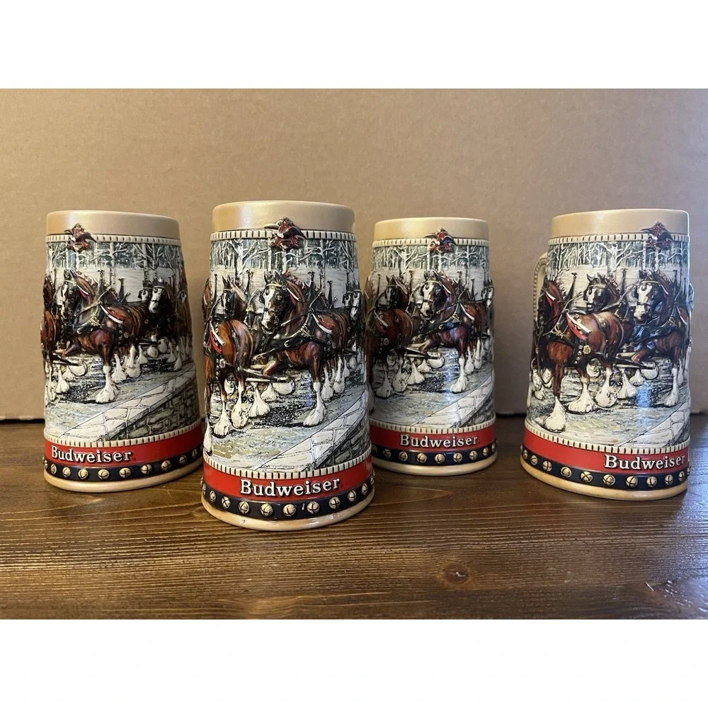 Budweiser Collector's Series Holiday Clydesdales Beer Steins (1988) Set of 4